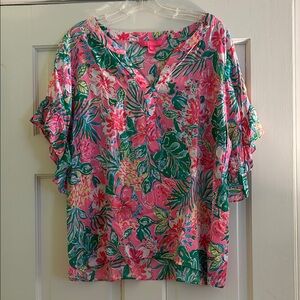 Lilly Pulitzer V-Neck Ruffle Sleeve Top